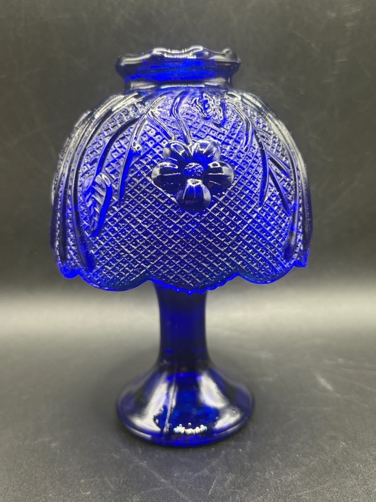 Vintage Other - Vintage Cobalt Floral Glass Pedestal Fairy Light Fairy Lamp Candle Holder Decor